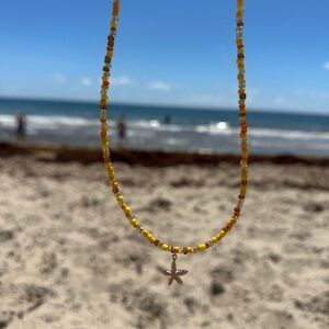 Yellow and Brown Beaded Necklace and Bracelet